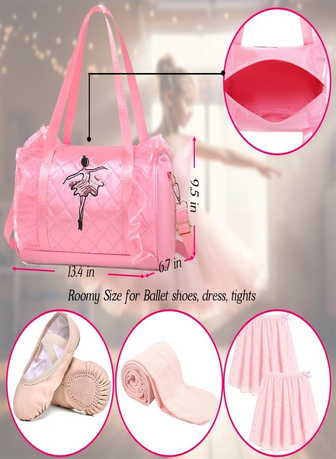 Dorlubel Cute Ballet Dance Bag Gym Travel Duffle Bag for Girls Tutu Dress Bag with Key Chain for Girls (Pink3 of Long Mesh) - Image 3